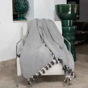 Febronie Plaid coton gris moyen 130x170 pas cher