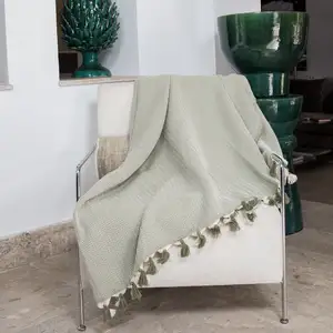 Febronie Plaid coton vert olive 130x170 pas cher