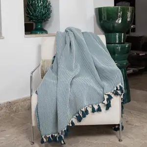 Febronie Plaid coton bleu pétrole 130x170 pas cher