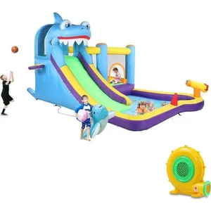 LEADZM Château Gonflable Avec Toboggan Et Trampoline – Souffleur 350 W Inclus – Tissu Oxford 840D – Intérieur/extérieur – 356x315x203 Cm