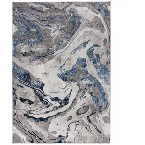 Flair Rugs - Tapis effet 3D pour salon Marbled Bleu marine 120x170 pas cher