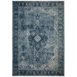 Flair Rugs - Tapis vintage plat rayé rectangle Antique Traditional Bleu 200x290