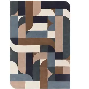 Novatrend Tapis moderne tufté main en laine Bleu 120x170 cm pas cher