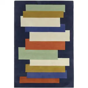 Novatrend Tapis tufté main en laine Bleu 160x230 cm pas cher
