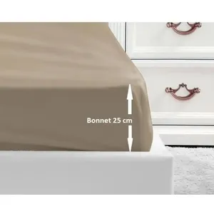 LOVELY HOME Drap Housse 100% coton 180x200x25 cm - Beige pas cher