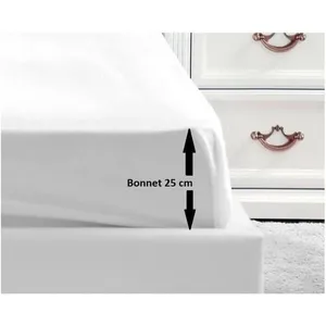 LOVELY HOME Drap Housse 100% coton 140x190x25 cm blanc pas cher