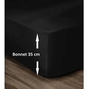 Comparateur de prix : LOVELY HOME Drap Housse 100% Coton 180x200cm - Bonnet 35cm - Noir