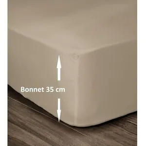 LOVELY HOME Drap Housse 100% Coton 180x200cm - Bonnet 35cm - Beige pas cher