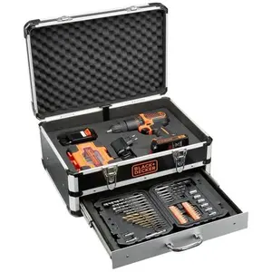 Comparateur de prix : Black + Decker Perceuse a percussion 18 V avec 2 batteries et 80 accessoires en coffret