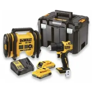 Comparateur de prix : Dewalt Kit 2 outils XR 18V 2Ah Li-Ion : Perceuse visseuse Compact Brushless + Gonfleur