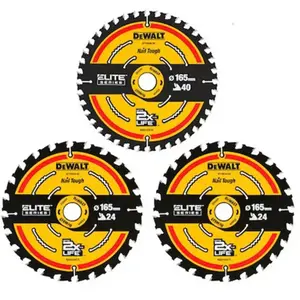 Comparateur de prix : Lot de 3 lames de scie circulaire 165 x 20mm 24 / 40 dents Extreme DeWalt