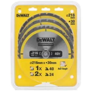 Comparateur de prix : DeWalt DeWALT Jeu des lames de scie circulaire, 3-pcs - DT1962-QZ