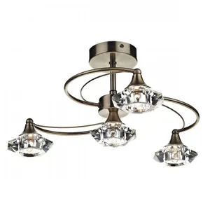 DAR LIGHTING Plafonnier Luther laiton vieilli et cristal 4 ampoules - LaitonVendu paramazon