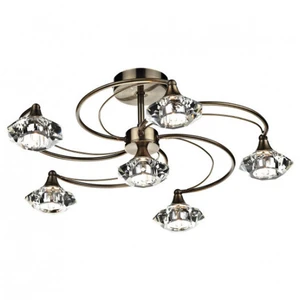 Luminaire Center Plafonnier Luther laiton antique et cristal 6 ampoules Diamètre : 46CmVendu parmanomano