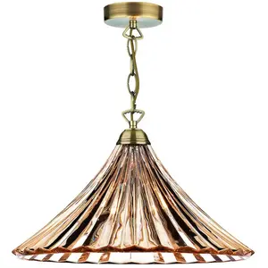 Dar ardeche - Grande suspension Dome en verre ambré et laiton antique, 1x E27