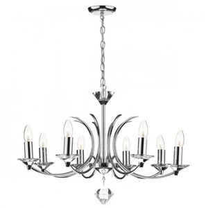 Luminaire Center Suspension Medusa chrome poli et Champagne 8 ampoules