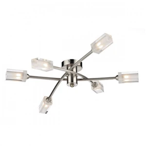 Luminaire Center Plafonnier Morgan chrome satiné et verre 6 ampoulesVendu parmanomano