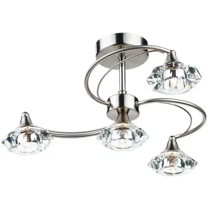 Dar luther - Plafonnier semi-affleurant en cristal de chrome satiné, 4x G9