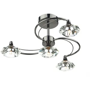 Dar luther - Plafonnier semi-affleurant en cristal de chrome noir, 4x G9