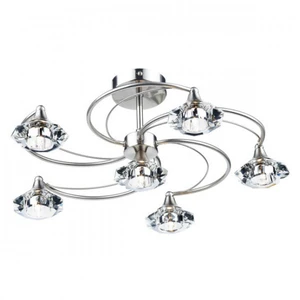 Luminaire Center Plafonnier Luther chrome satiné et cristal 6 ampoulesVendu parmanomano