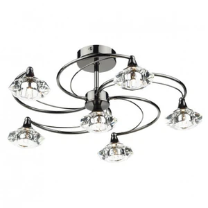Luminaire Center Plafonnier Luther chrome noir et cristal 6 ampoulesVendu parmanomano