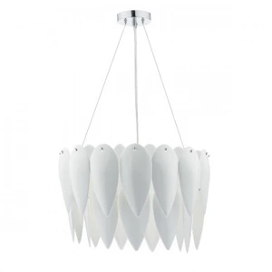 Luminaire Center Suspension Phillipa verre blanc céramique et chrome poli 3 ampoules
