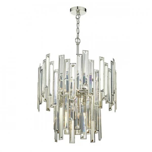 Luminaire Center Suspension Odile cristal et nicke poli 6 ampoules