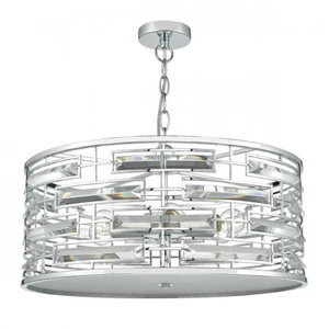 Luminaire Center Suspension Seville cristal et chrome poli 6 ampoules