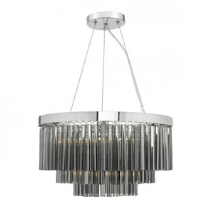 Luminaire Center Suspension Giovana verre fumé et chrome poli 5 ampoules