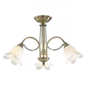 Luminaire Center Plafonnier Doublet laiton antique et verre albâtre blanc 3 ampoulesVendu parmanomano