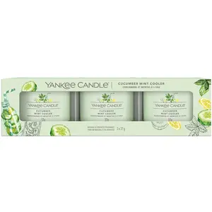 Yankee Candle Coffret cadeau avec 3 bougies votives garnies de concombre et menthe pas cher