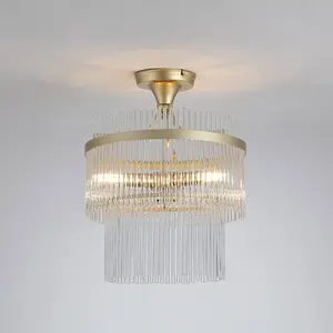 Searchlight Plafonnier Lara, Ø 35 cm, doré/transparent, verre/métal pas cher