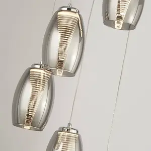 Searchlight Suspension LED Cyclone, 5 lampes, fumé, verreVendu parluminaire