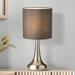 Searchlight Lampe à poser Neraiah, gris/argent, textile, 34 cm, à inte... pas cher