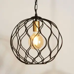 Searchlight Suspension Finesse, noir/or, métal, Ø31,5 cm, E27