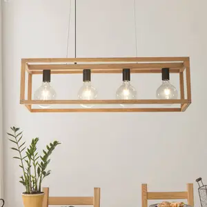 Searchlight Suspension Square, 4 lampes, 90 cm de long, bambou, E27