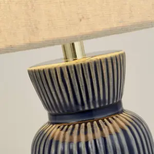 Searchlight Lampe à poser Jeshua, bleu/blanc, céramique/textile, 39 cm... pas cher