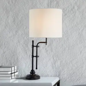 Searchlight Lampe de table Munich, noir/blanc, lin, E27, réglableVendu parluminaire