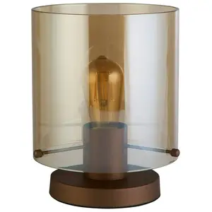Searchlight Lampe à poser Sweden, moka/ambre, acier, verre, E27 pas cher