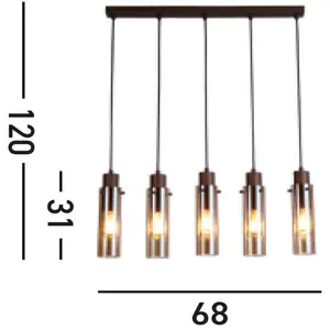 Searchlight Suspension Sweden II, à 5 lampes, longue, acier, verre, E2... pas cher