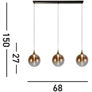 Searchlight Suspension LED Alchemy, 3 lampes, noir, ambre, verreVendu parluminaire