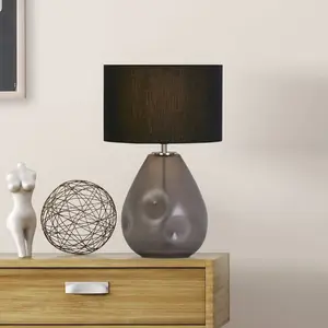 Searchlight Lampe de table Devon, noir/gris fumée Hauteur 44,5 cm Text... pas cher