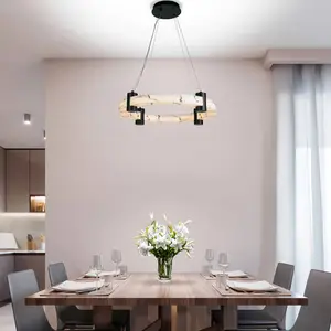 Searchlight Suspension LED Moonbeam, anneau, noir, blanc, métalVendu parluminaire