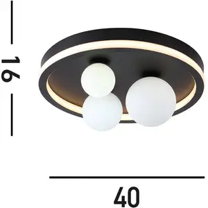 Searchlight Plafonnier LED Trident, noir, Ø 40 cm, acier/verre palladi... pas cher