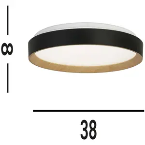Searchlight Plafonnier Sorrento noir/décor bois Ø 38 cm Télécommande pas cher