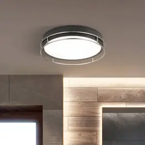 Searchlight Plafonnier Phoenix, Ø 30 cm, noir / chrome, IP44 pas cher