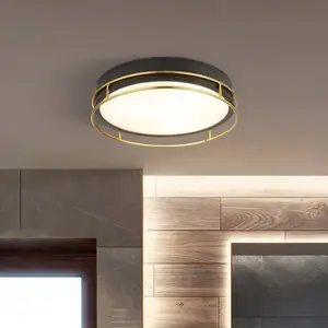 Searchlight Plafonnier Phoenix, Ø 30 cm, noir / laiton, IP44 pas cher