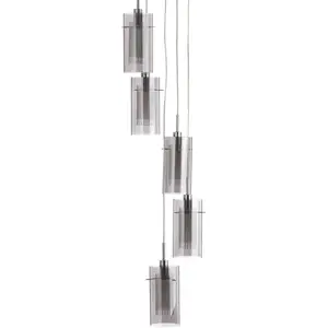 Searchlight Suspension Duo 2, verre fumé/chromé à 5 lampes pas cher