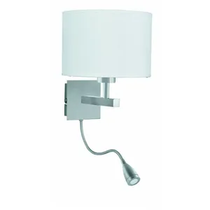 SEARCHLIGHT Applique Wall avec liseuse, en argent satiné avec abat-jour blanc pas cher