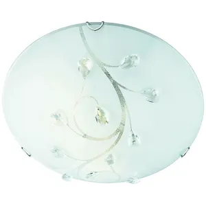 Flush - Plafonnier à 1 ampoule, petit, chrome, verre cristal, E27 - Searchlight pas cher